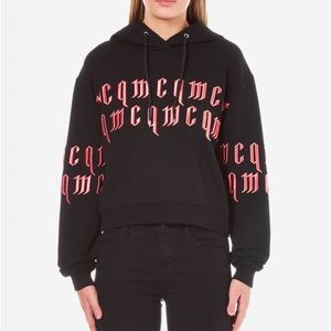 MCQ Alexander McQueen Embroidered Cropped Hooded Pullover Sweatshirt Sz S $350